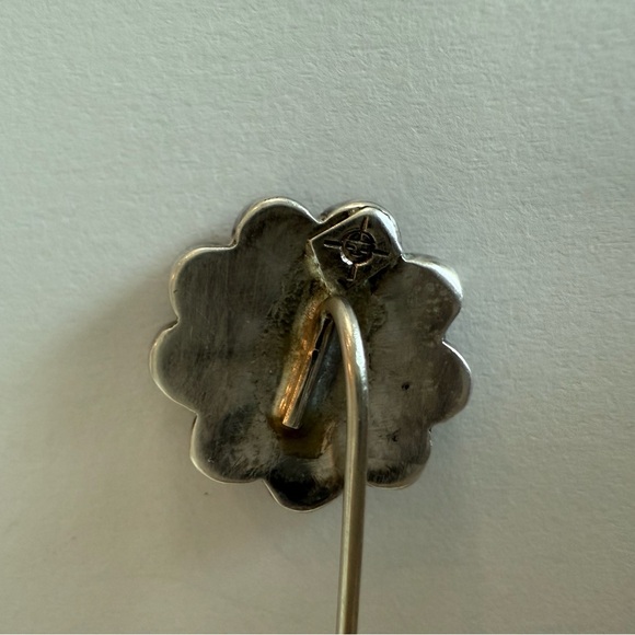 Vintage Zuni Sunface Inlay Flower Stick Pin Coral Turquoise MOP Native American - Picture 7 of 10